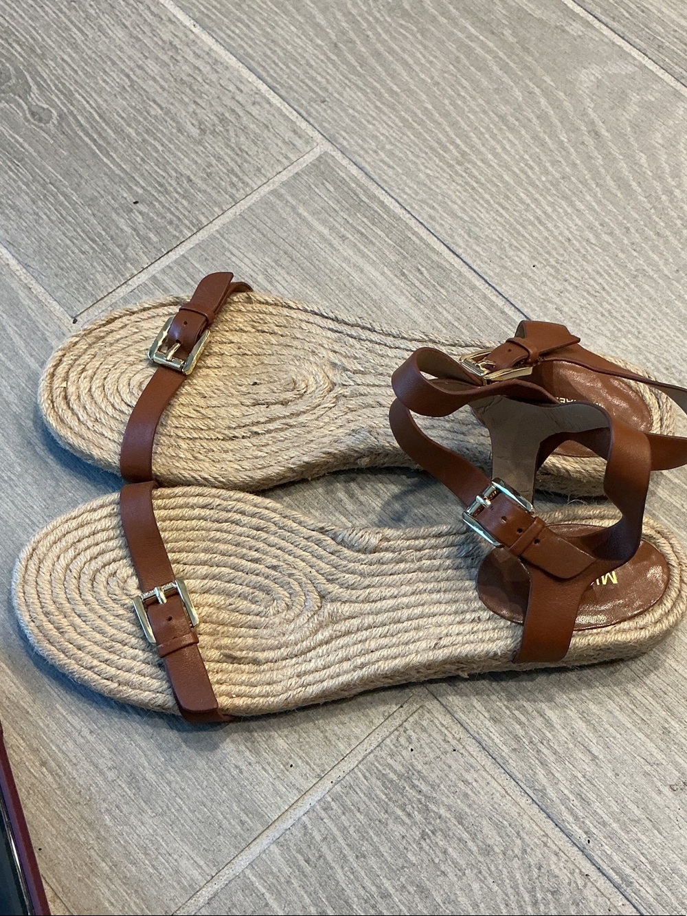 Michael Kors Kyla Tan Brown Leather Espadrille Sandals Women’s Sz 10M - Picture 2 of 5